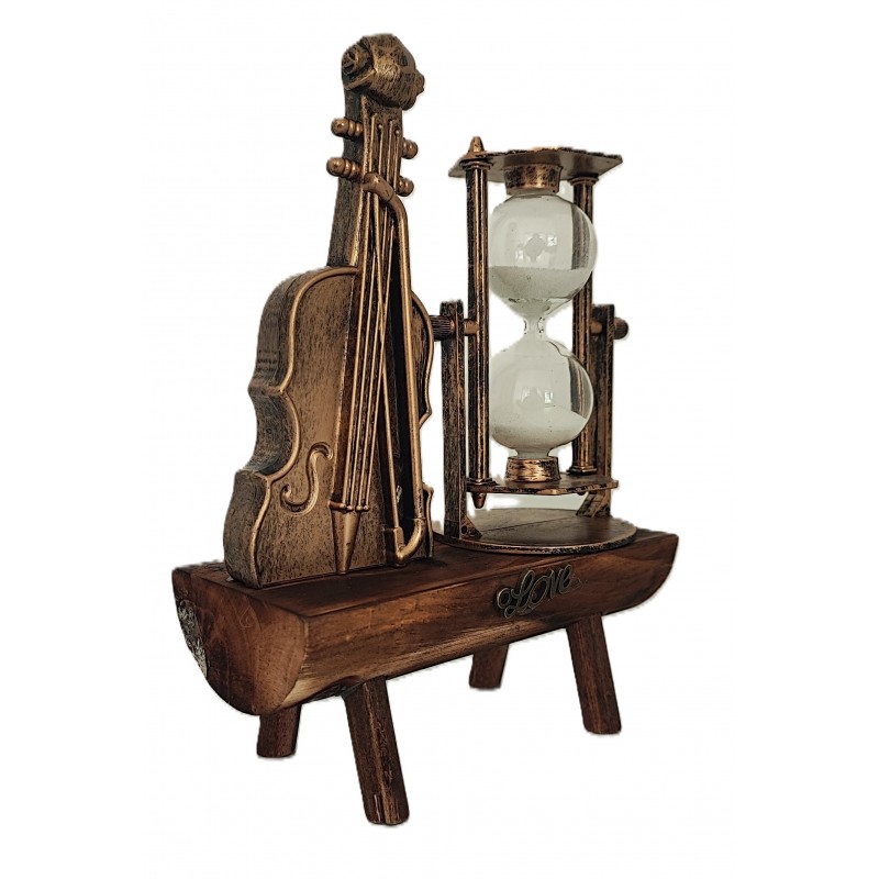 Vioara si Clepsidra nisip Decoratiune pe Suport de lemn