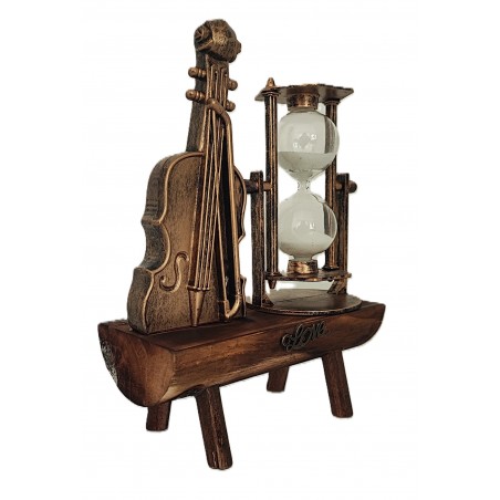 Vioara si Clepsidra nisip Decoratiune pe Suport de lemn