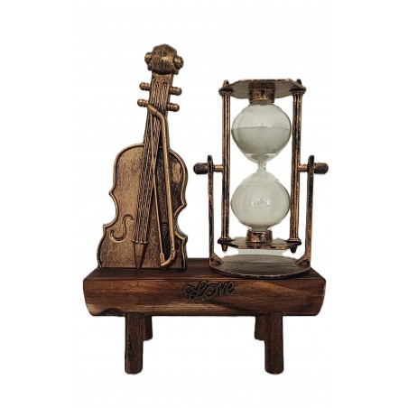Vioara si Clepsidra nisip Decoratiune pe Suport de lemn