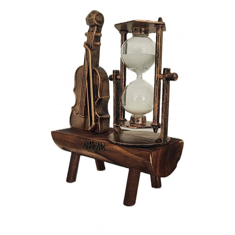 Vioara si Clepsidra nisip Decoratiune pe Suport de lemn