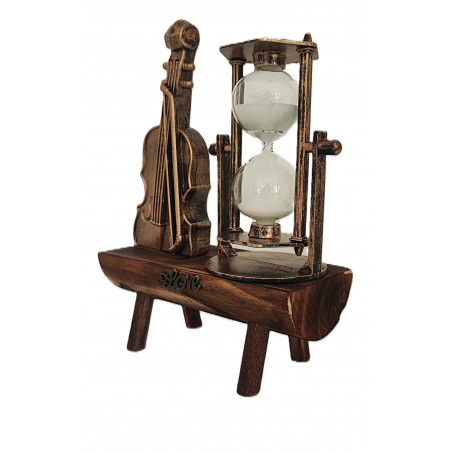Vioara si Clepsidra nisip Decoratiune pe Suport de lemn