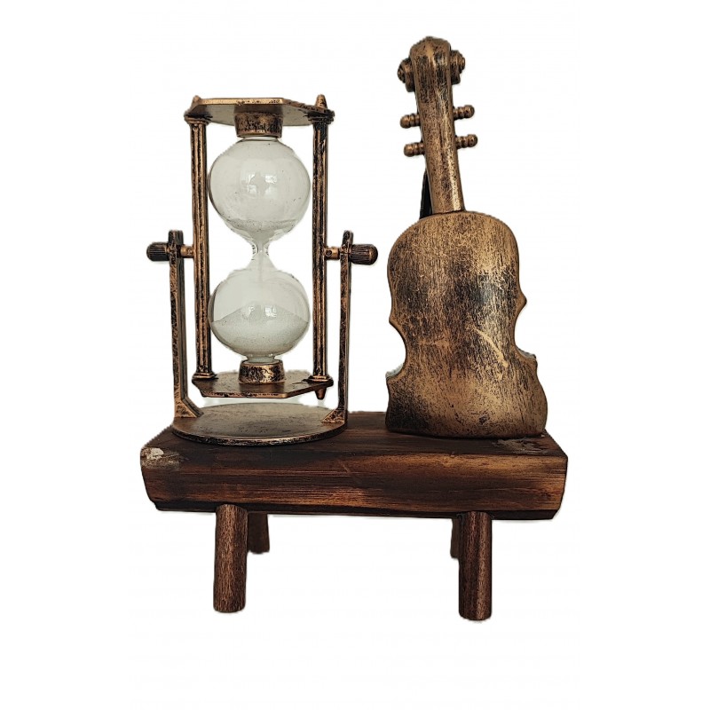 Vioara si Clepsidra nisip Decoratiune pe Suport de lemn