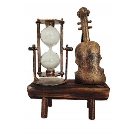 Vioara si Clepsidra nisip Decoratiune pe Suport de lemn