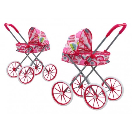 Carut de papusi tip landou cu roti mari,Roz