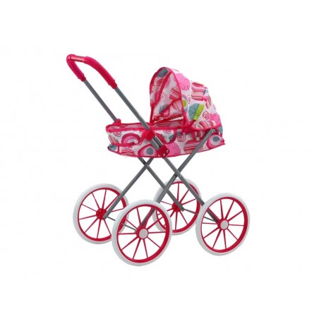 Carut de papusi tip landou cu roti mari,Roz