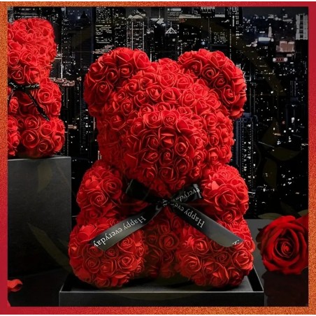 Ursulet Rosu din Trandafiri 35 cm