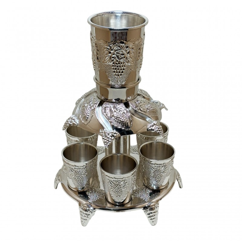Set fantana cu 6 pahare pentru bauturi argintat