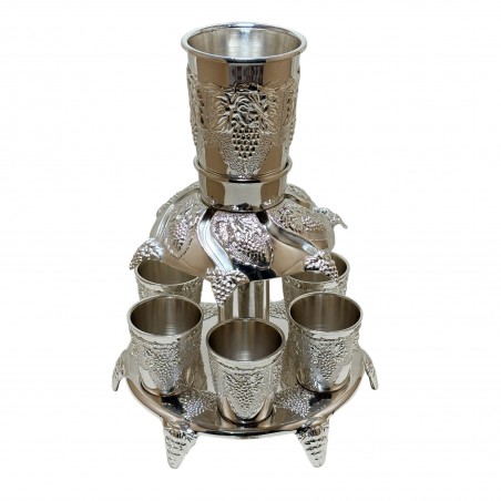 Set fantana cu 6 pahare pentru bauturi argintat