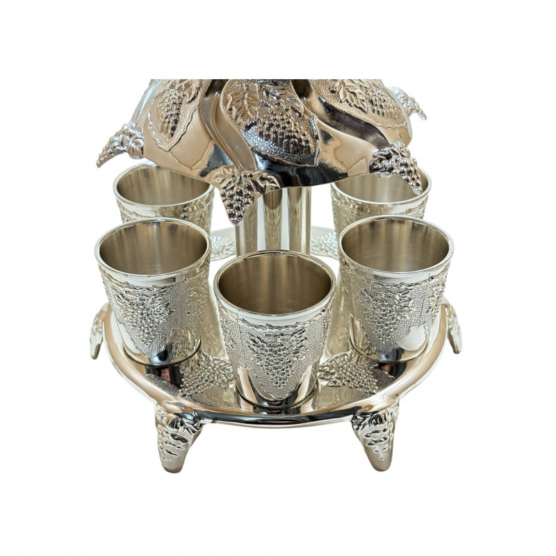 Set fantana cu 6 pahare pentru bauturi argintat