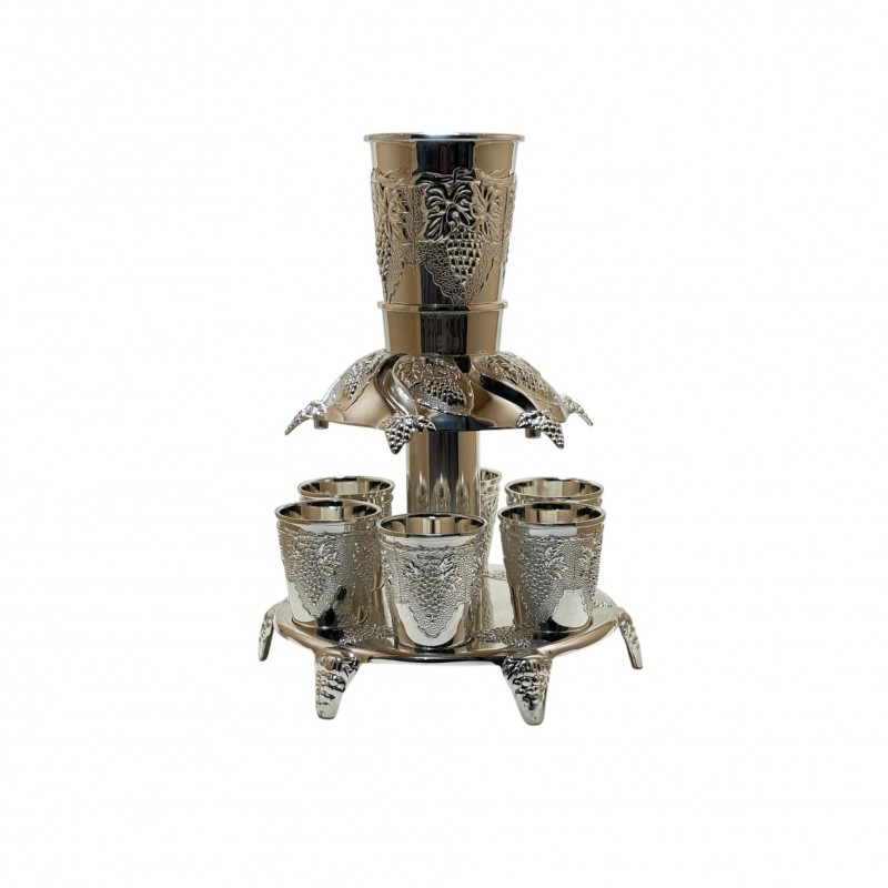 Set fantana cu 6 pahare pentru bauturi argintat