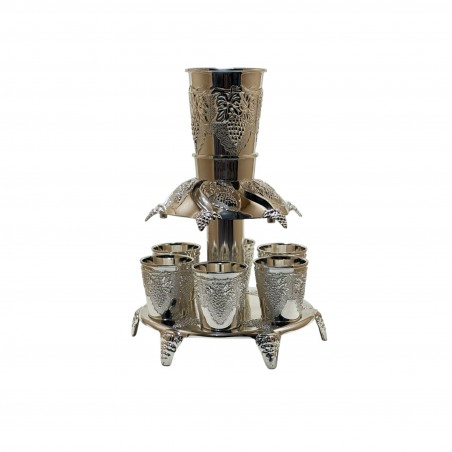 Set fantana cu 6 pahare pentru bauturi argintat