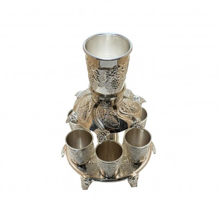 Set fantana cu 6 pahare pentru bauturi argintat
