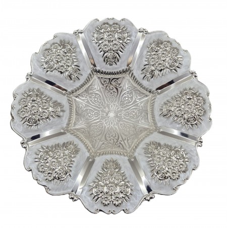 Fructiera platou  cu picior argintata