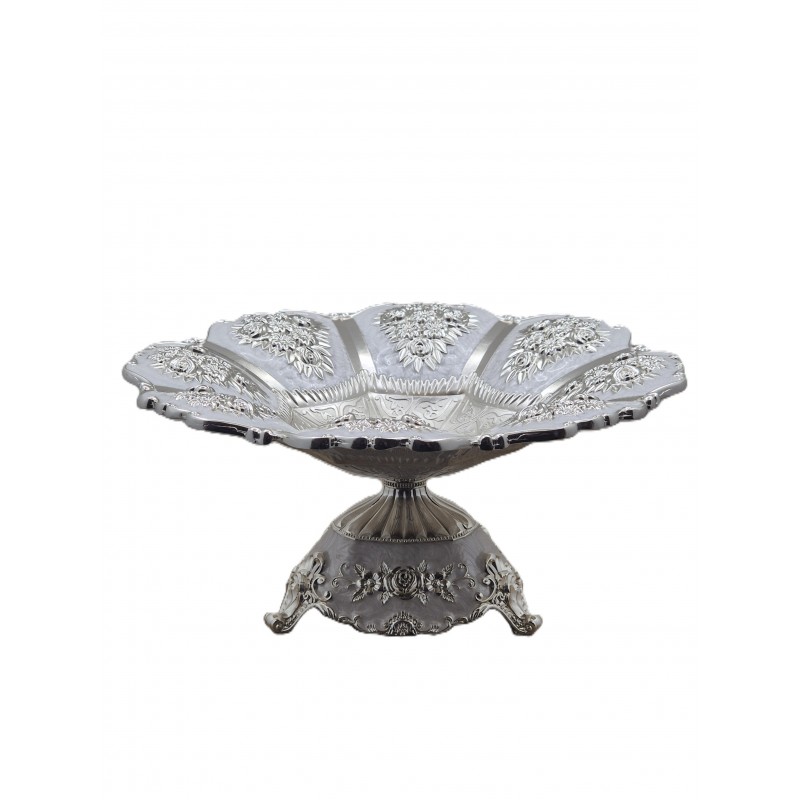 Fructiera platou  cu picior argintata
