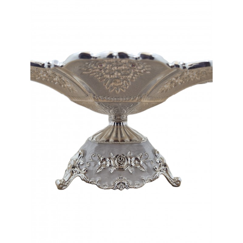 Fructiera platou  cu picior argintata