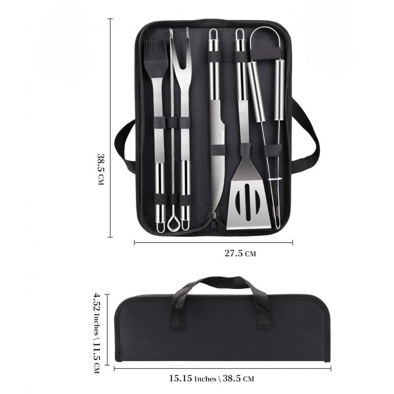 Set ustensile pentru gratar din inox 9 piese