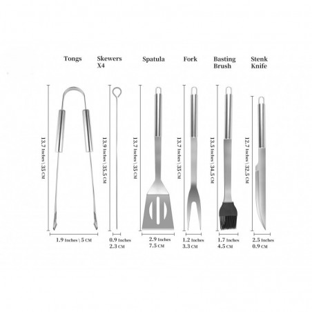 Set ustensile pentru gratar din inox 9 piese
