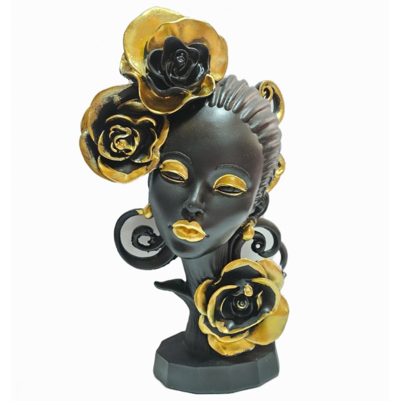 STATUETA DECORATIVA CHIP DE FEMEIE CU FLORI AURII 28 CM
