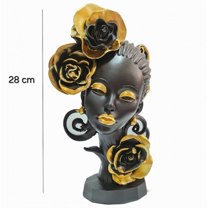 STATUETA DECORATIVA CHIP DE FEMEIE CU FLORI AURII 28 CM