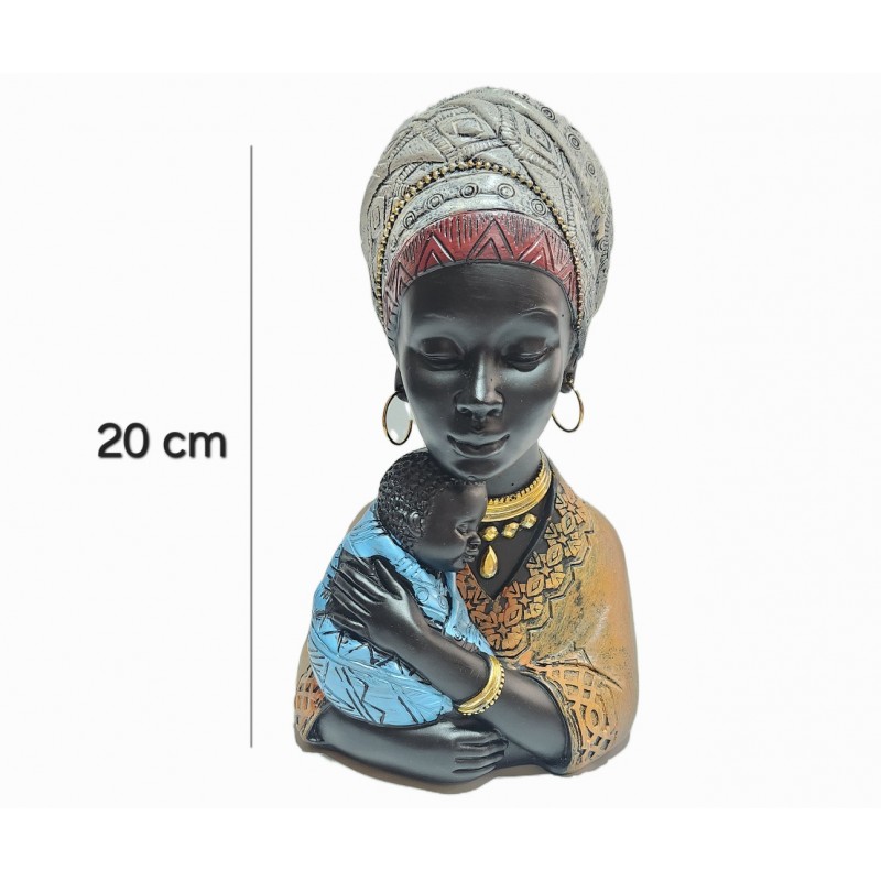 Statuetă decorativă mamă cu copil, stil african, 20 cm