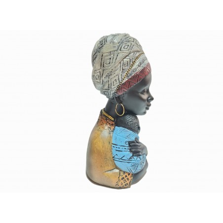 Statuetă decorativă mamă cu copil, stil african, 20 cm