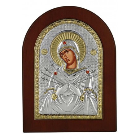 Icoană argint Maica Domnului Șapte Săgeţi 20x26 cm