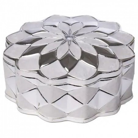 Casetă de bijuterii metalică în formă de floare argintie