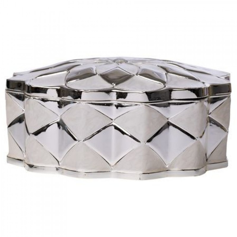 Casetă de bijuterii metalică în formă de floare argintie