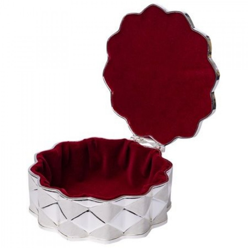 Casetă de bijuterii metalică în formă de floare argintie