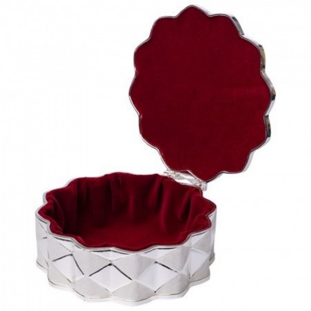 Casetă de bijuterii metalică în formă de floare argintie