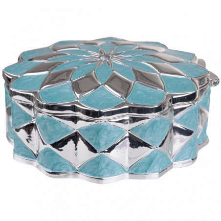 Casetă de bijuterii metalică în formă de floare albastră