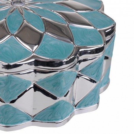 Casetă de bijuterii metalică în formă de floare albastră