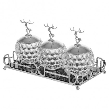 Set cadou 3 recipiente din sticlă și o tavă argint elegantă
