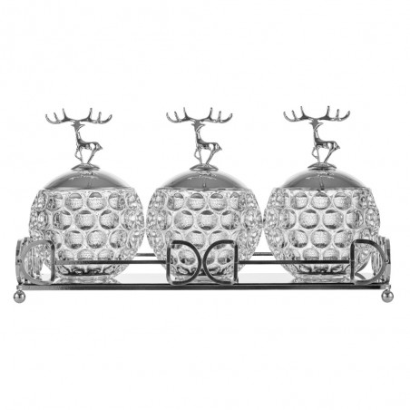 Set cadou 3 recipiente din sticlă și o tavă argint elegantă