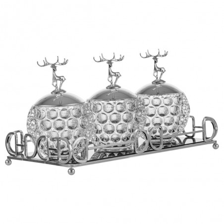 Set cadou 3 recipiente din sticlă și o tavă argint elegantă