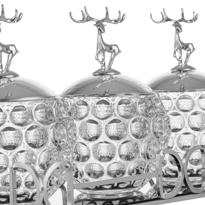 Set cadou 3 recipiente din sticlă și o tavă argint elegantă