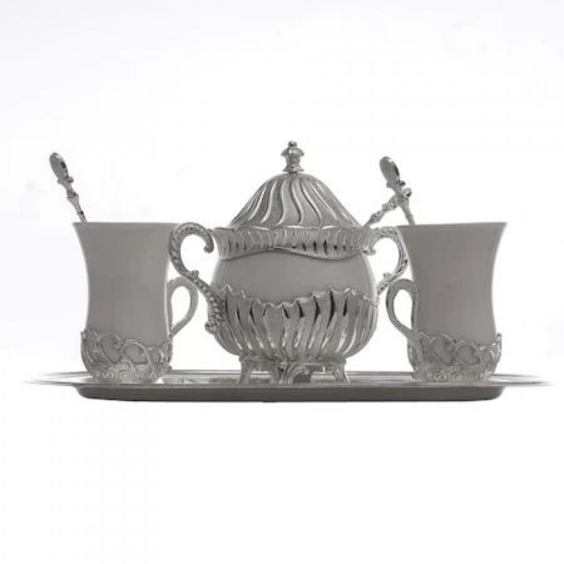 Set cafea vintage argintat cu 7 piese pentru 2 persoane