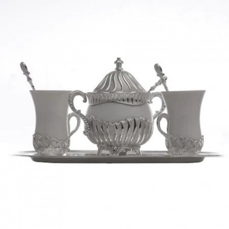 Set cafea vintage argintat cu 7 piese pentru 2 persoane