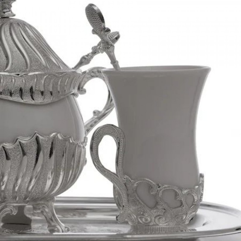 Set cafea vintage argintat cu 7 piese pentru 2 persoane