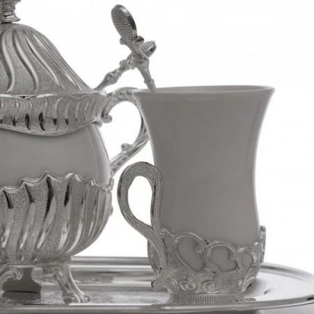 Set cafea vintage argintat cu 7 piese pentru 2 persoane