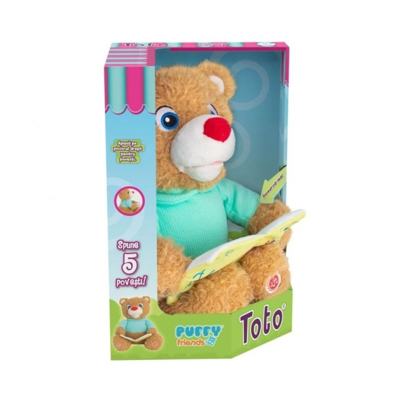 Jucarie de plus interactiva Ursuletul Toto Povesteste si canta, Puffy Friends, 30 cm