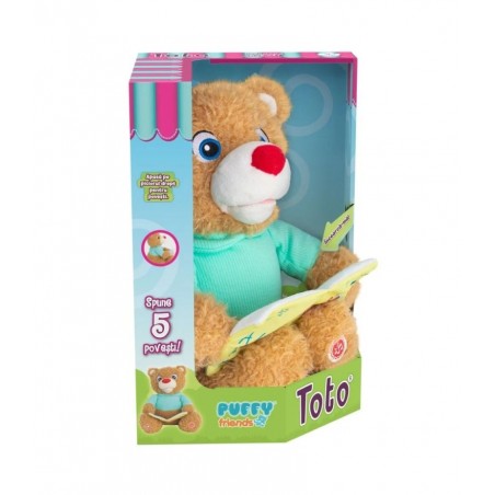 Jucarie de plus interactiva Ursuletul Toto Povesteste si canta, Puffy Friends, 30 cm
