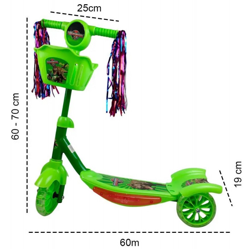 Trotineta pentru copii, cu pampoane, Verde