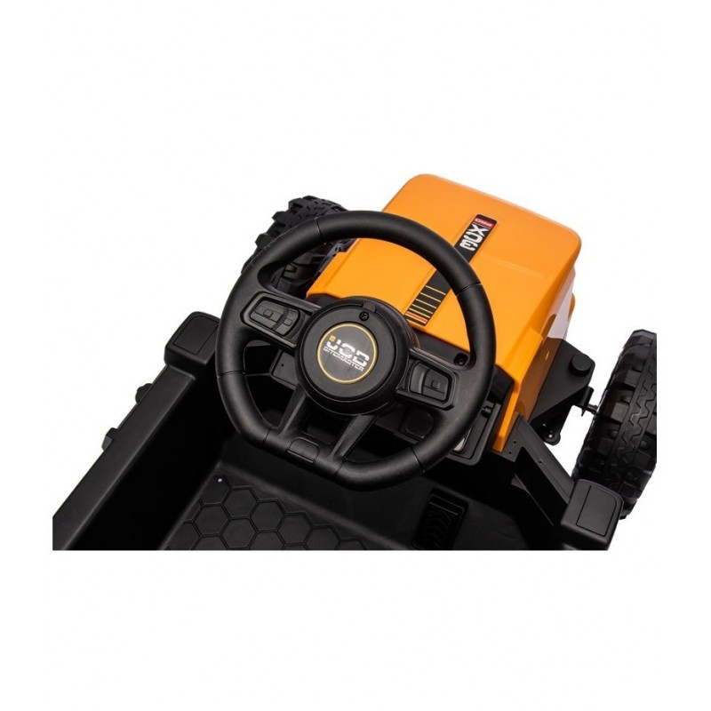 Tractor JCB 12V electric cu telecomanda, suspensie pe arcuri, cu centuri de siguranta, 2 viteze, Baterie 12V, Galben/Negru