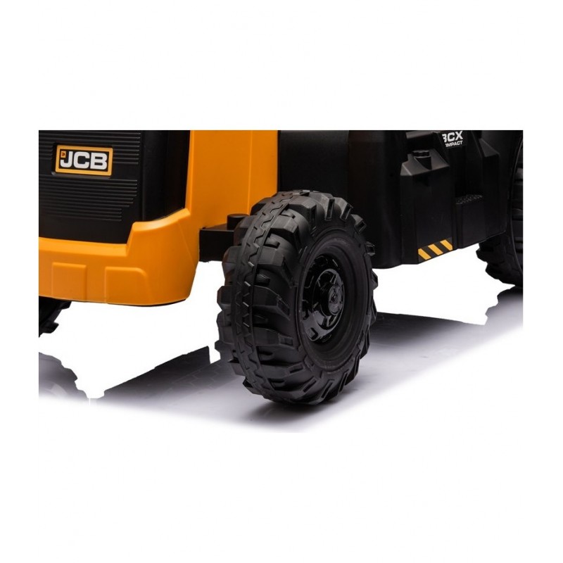 Tractor JCB 12V electric cu telecomanda, suspensie pe arcuri, cu centuri de siguranta, 2 viteze, Baterie 12V, Galben/Negru