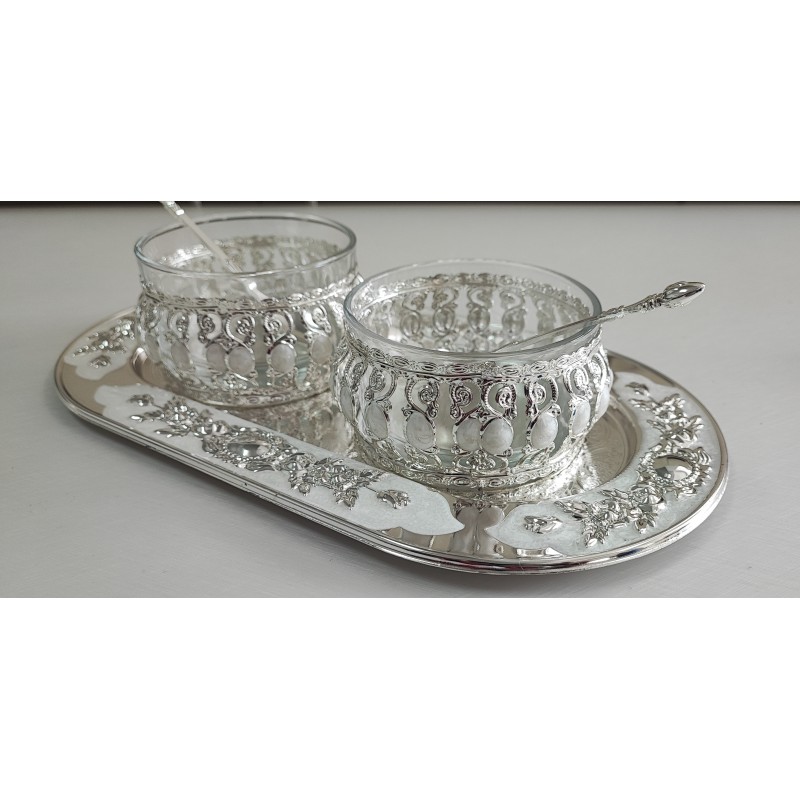 SET 2 ZAHARNITE STICLA SI TAVA ARGINTATA